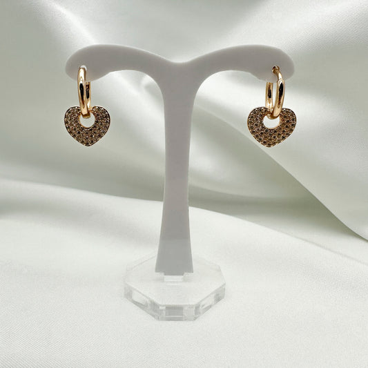 Orecchini cerchietti pendenti cuore zirconato - Gold