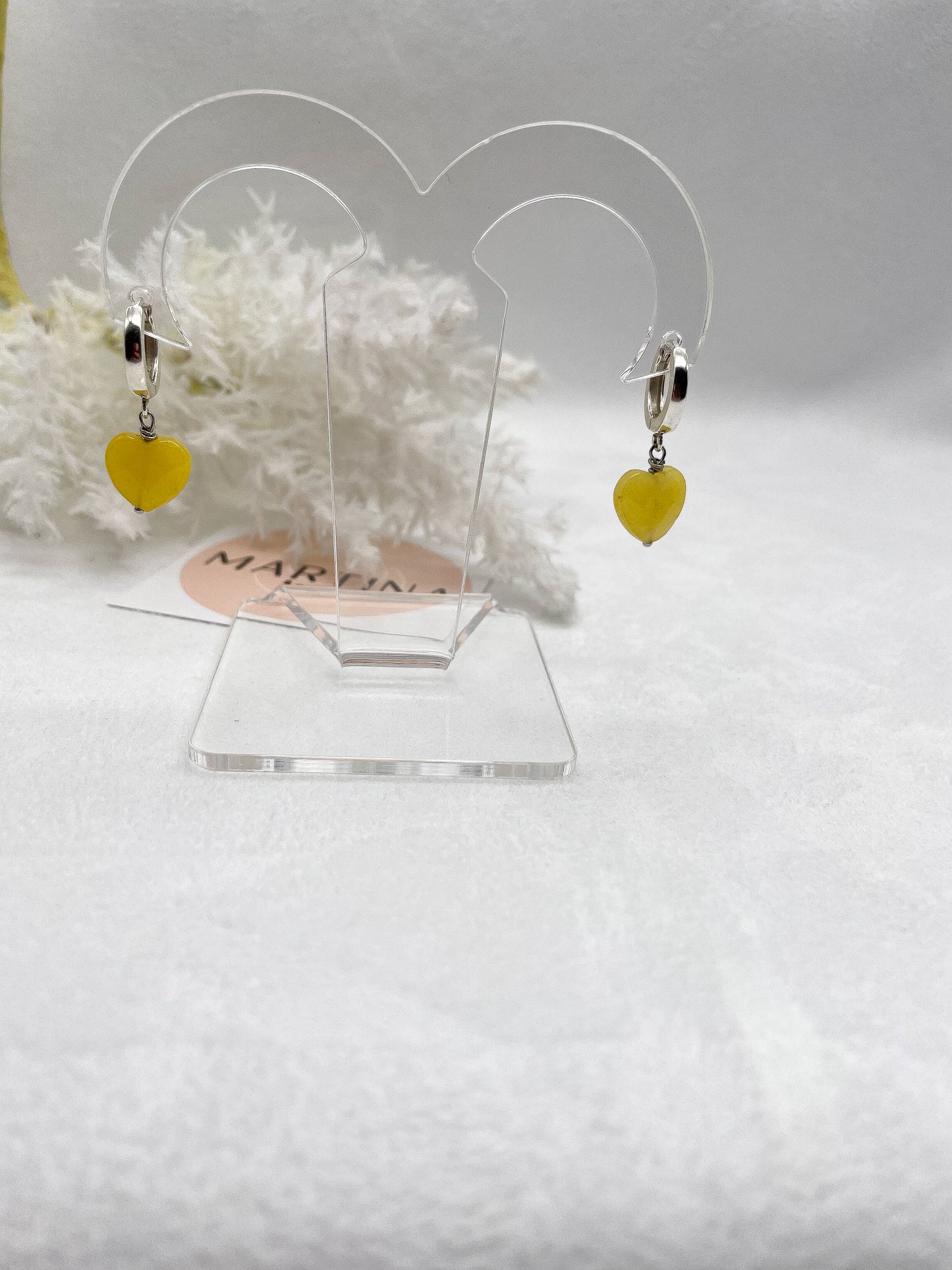 Orecchini Cerchi cuori in Giada Gialla - Silver