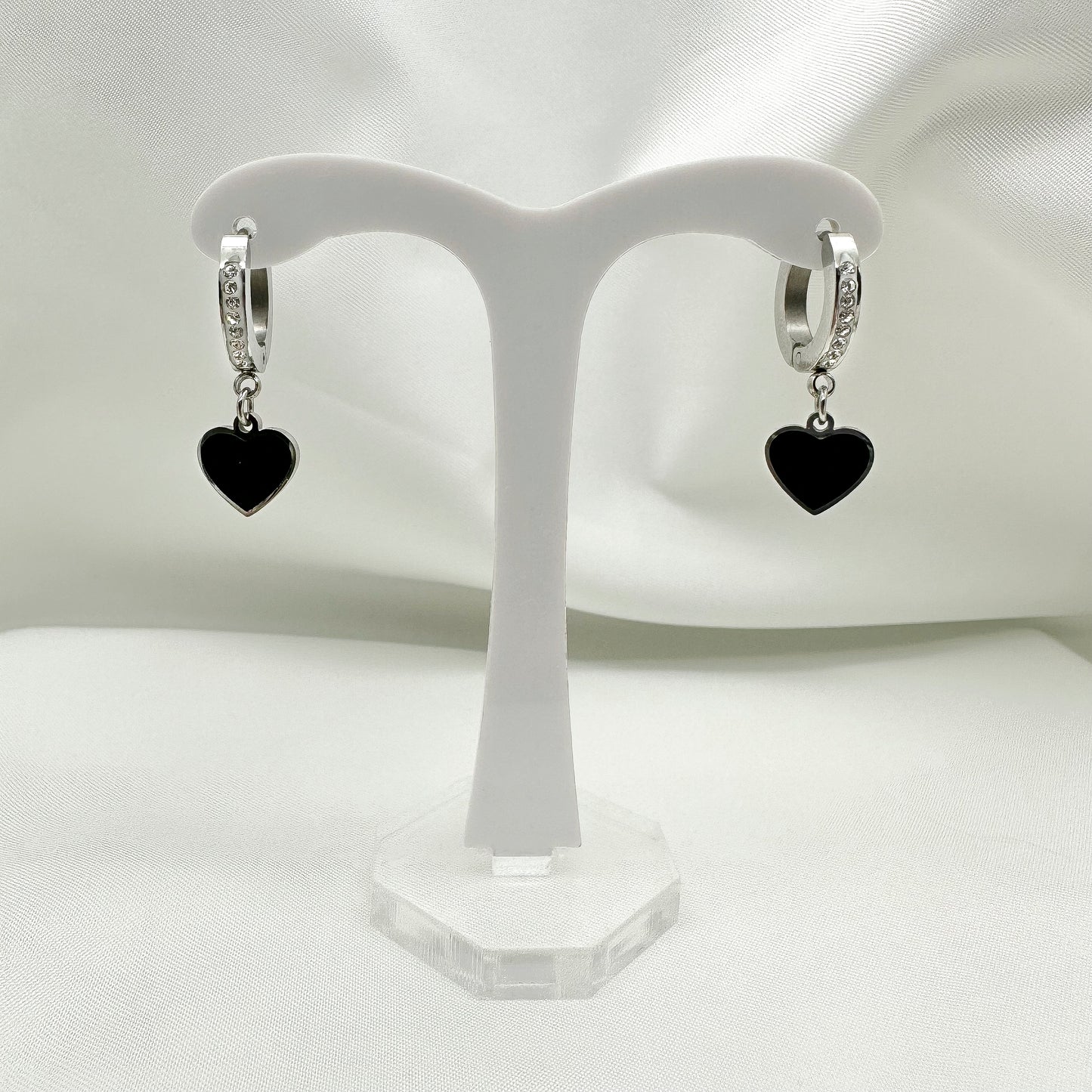 Orecchini pendenti cuori neri - Silver