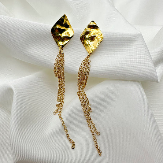 Orecchini rombo battuto e catenelle - Gold
