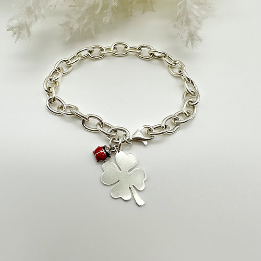 Bracciale Coccinella e Quadrifoglio - Silver