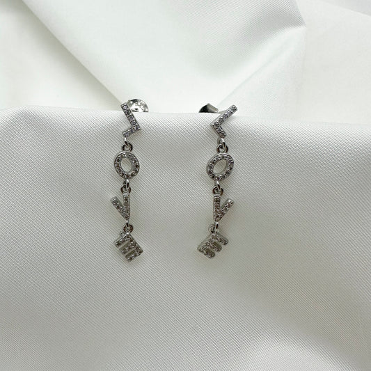 Orecchini scritta LOVE zirconi - Silver