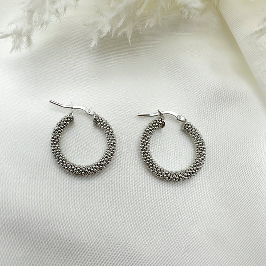 Orecchini cerchi pop corn rodio Medi - Silver
