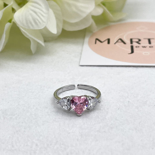 Anello triplo cuore centrale Rosa - Silver