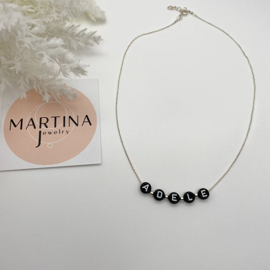 Collana Nome acrilico nero - Silver