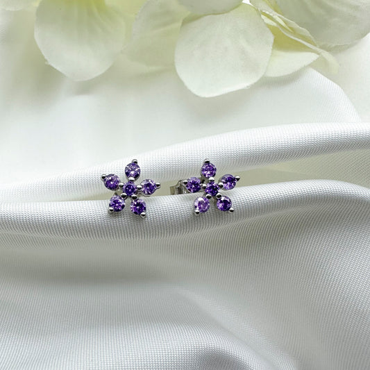 Orecchini fiore zirconi lilla - Silver