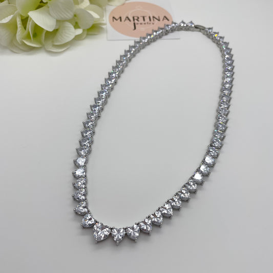 Collana cuori strass e centrale bianco - Silver