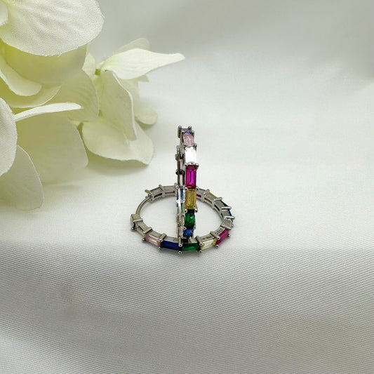 Orecchini cerchi zirconi multicolor grandi - Siver