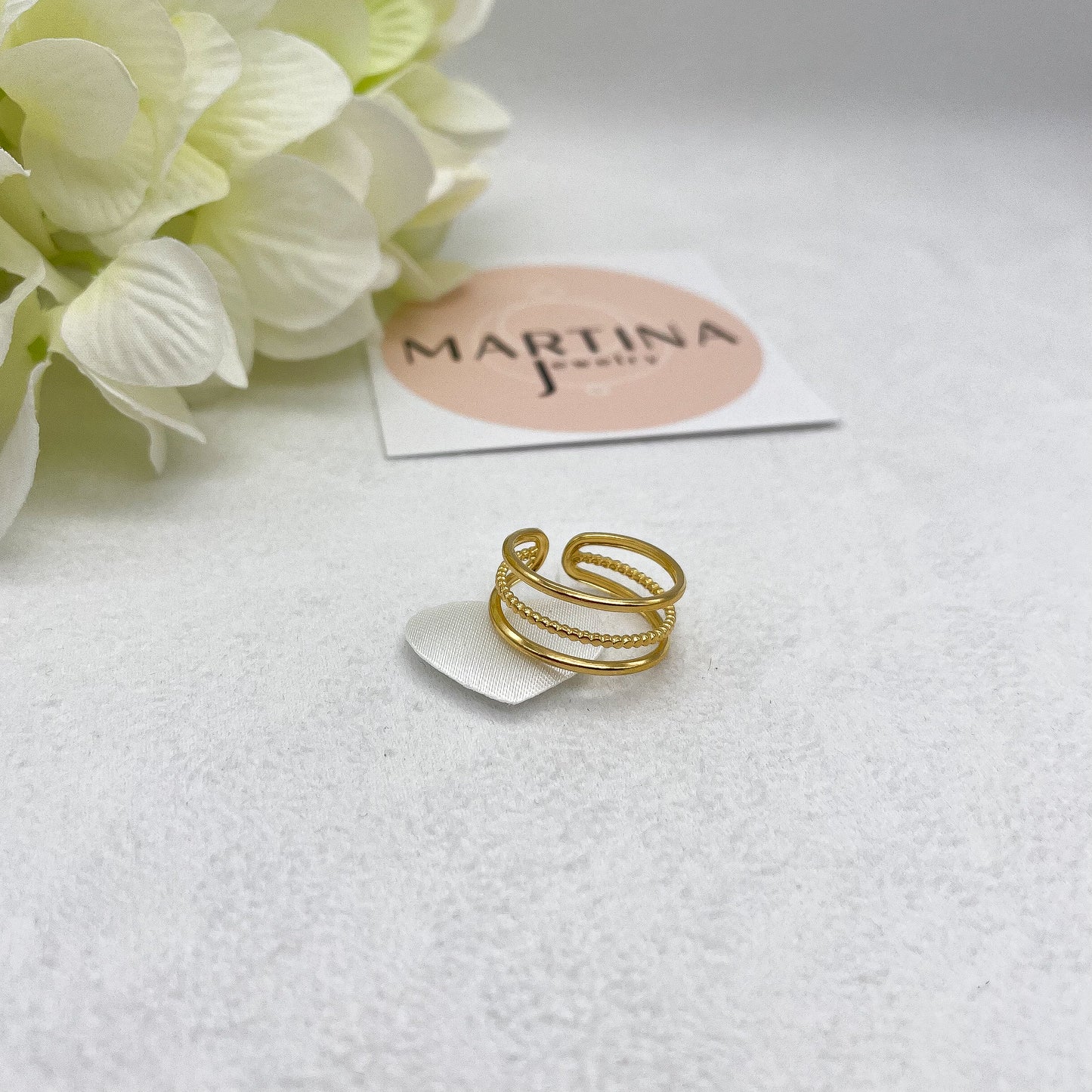 Anello tripla fila con centrale lavorato - Gold