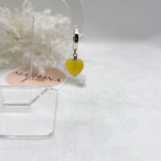 Orecchini Cerchi cuori in Giada Gialla - Silver