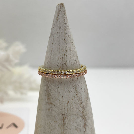 Anello fedina sottile zirconi - Gold