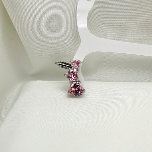 Orecchini ala laterale cuori rosa strass rosa - Silver