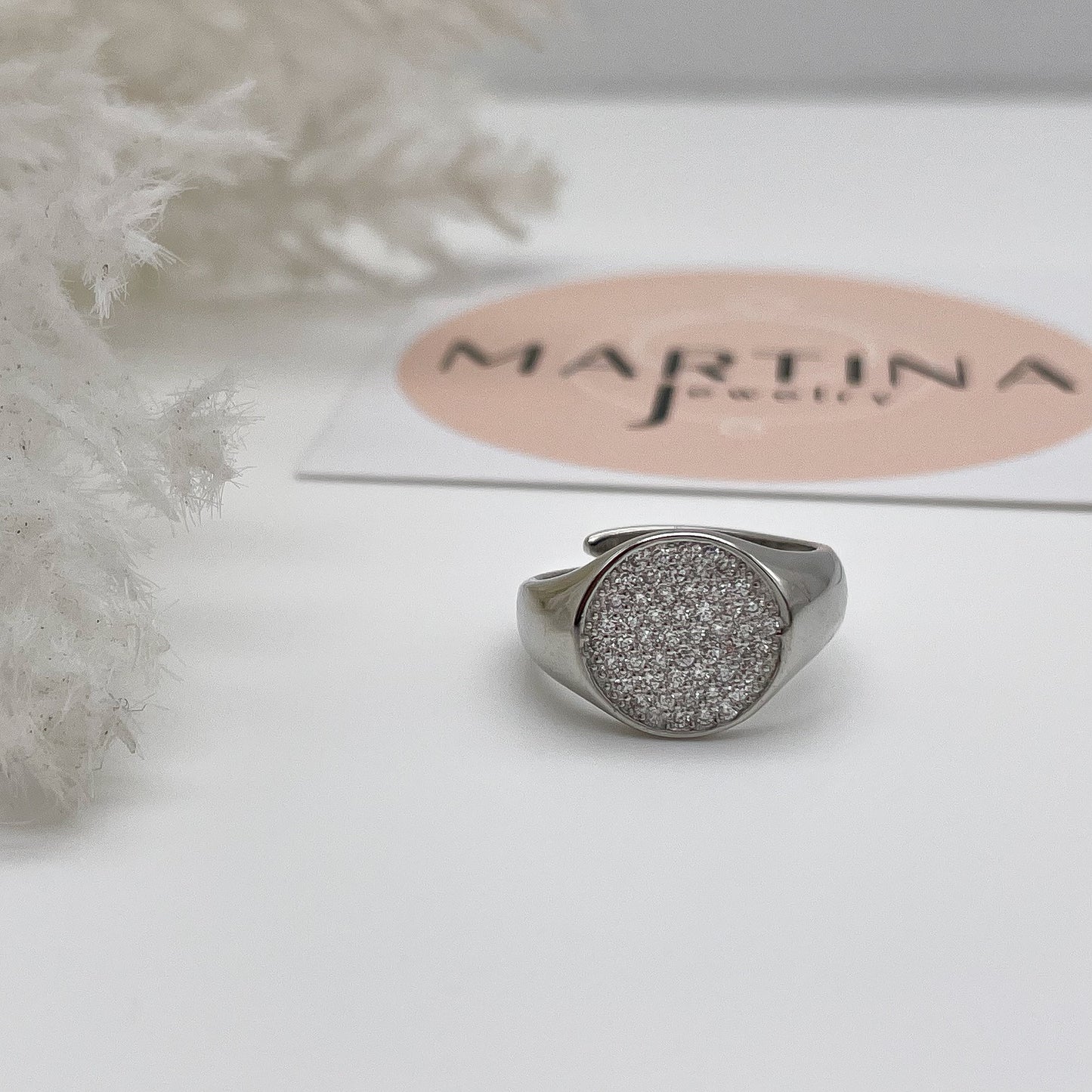 Anello chevalier rotondo zirconi - Silver