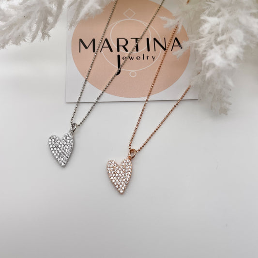 Collana cuore zirconi grande - Silver