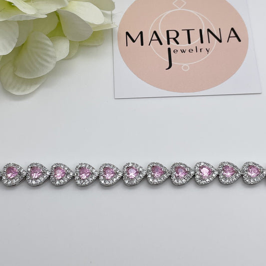 Bracciale cuori zirconi bianchi e rosa - Silver