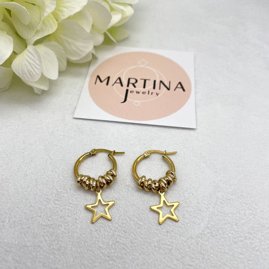 Orecchini cerchi intreccio e stellina - Gold