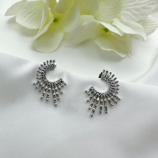 Orecchini mezzaluna con raggi zirconati - Silver