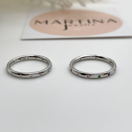 Anello fedina liscia zirconi bianchi - Silver