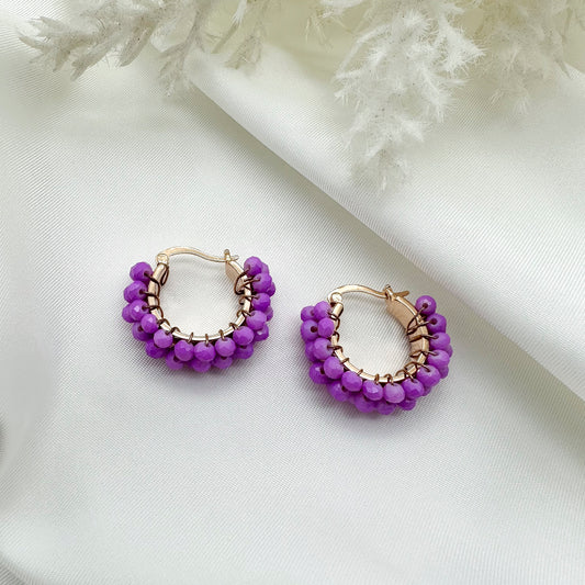 Orecchini cerchi intrecciati con Agata lilla - Rosè