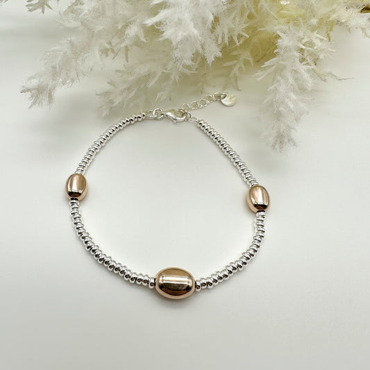 Bracciale pepite Rosè e rondelle -Silver