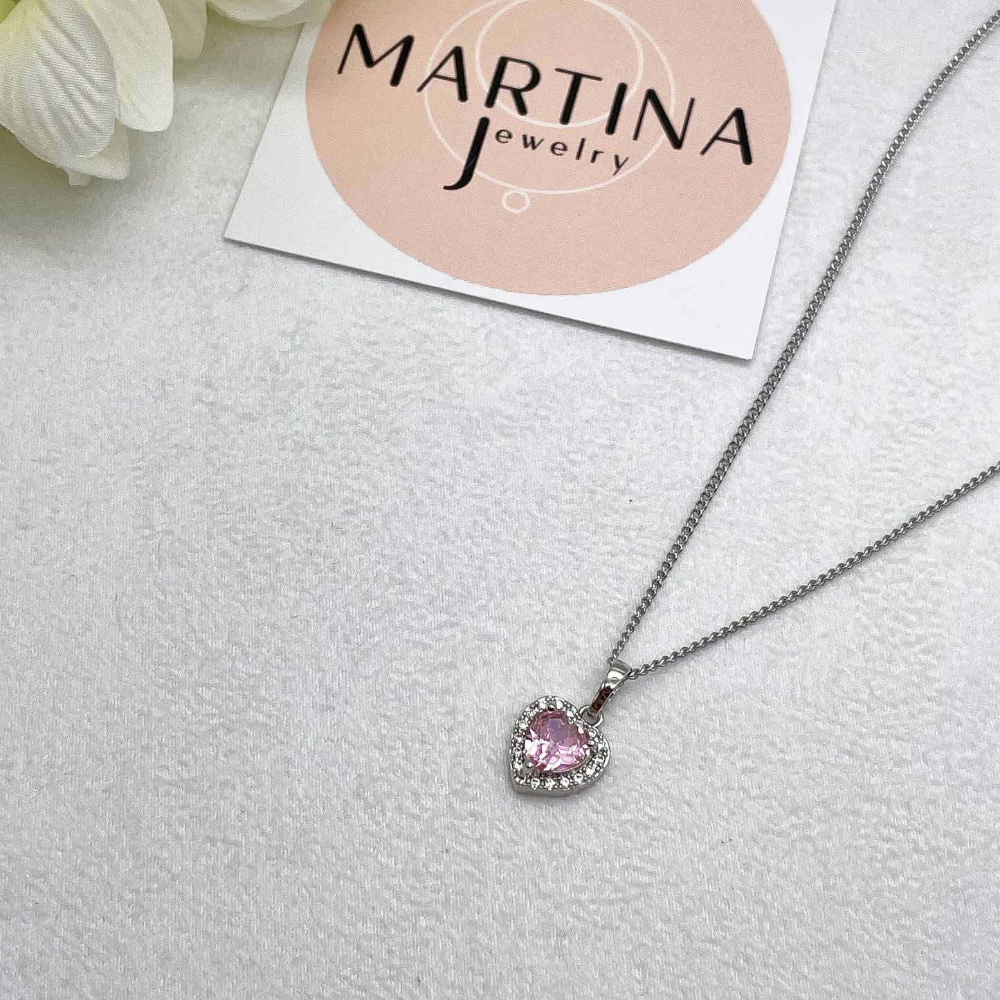 Collana cuore rosa strass - Silver