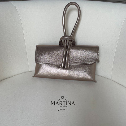 Borsa tracolla in vera pelle con cinturino da polso - Oro rosa