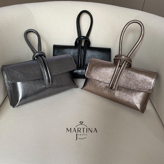 Borsa tracolla in vera pelle con cinturino da polso - Nero