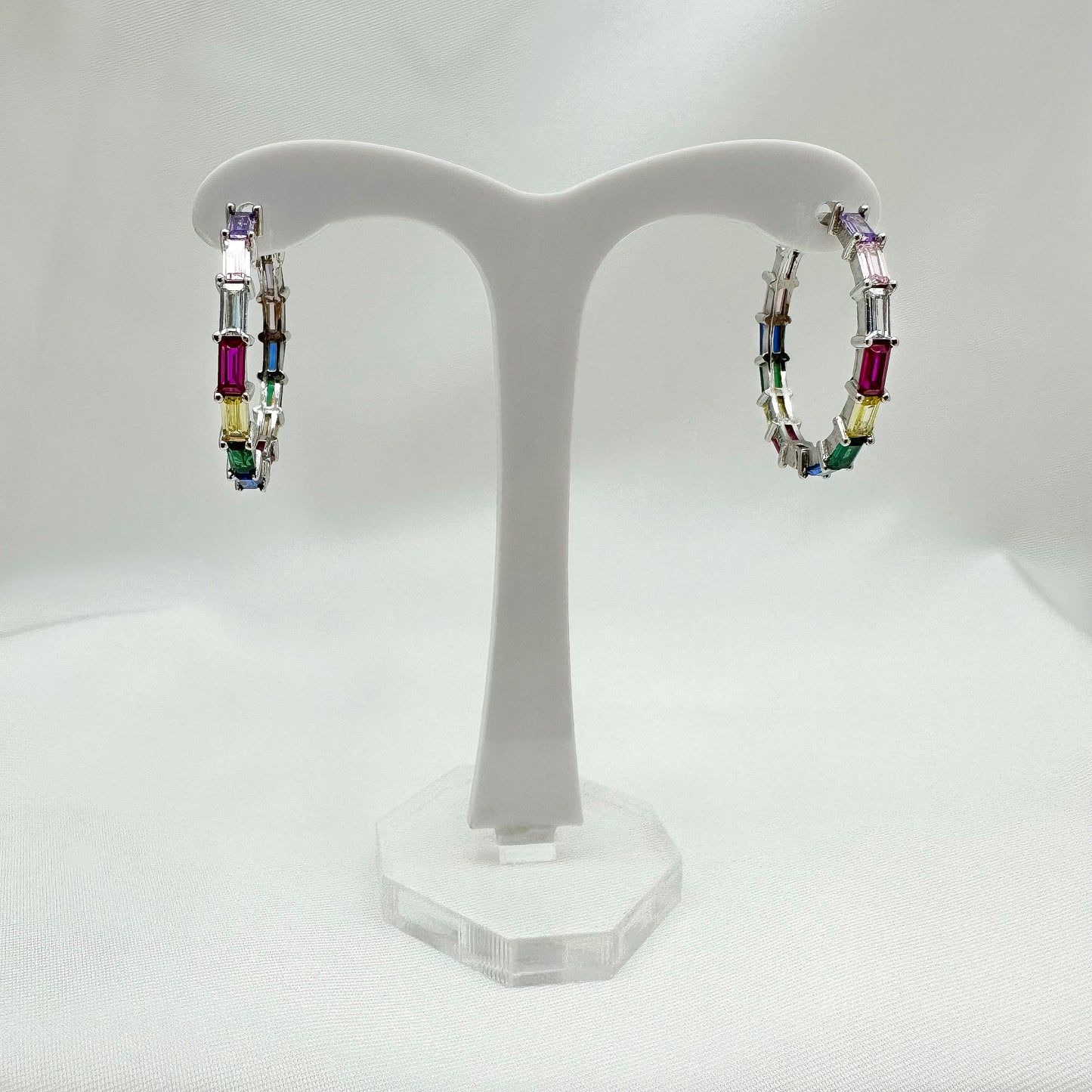 Orecchini cerchi zirconi multicolor grandi - Siver