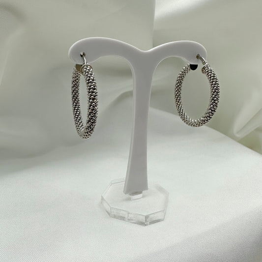 Orecchini cerchi pop corn rodio Grandi - Silver