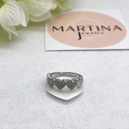 Anello cuori strass - Silver