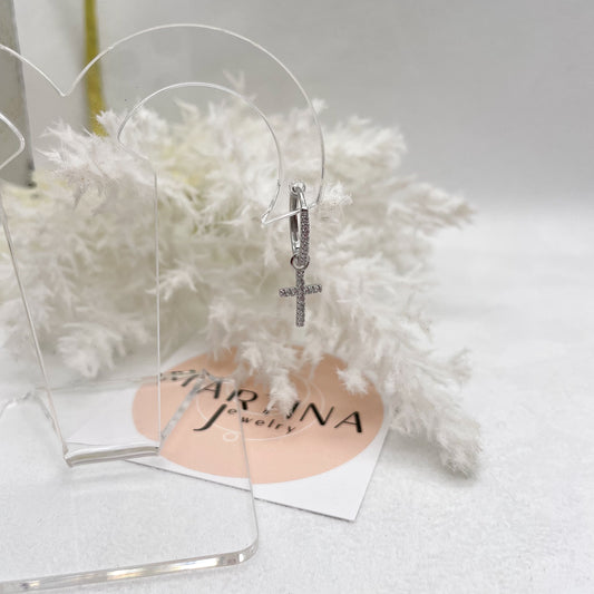 Orecchini cerchietti zirconi croci - Siver