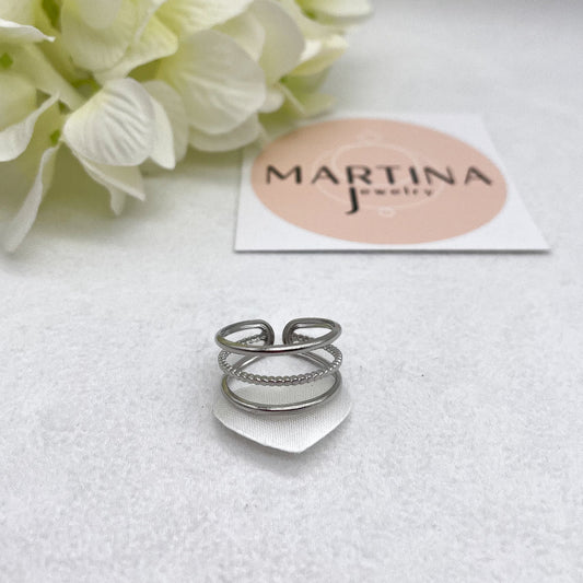 Anello tripla fila con centrale lavorato - Silver