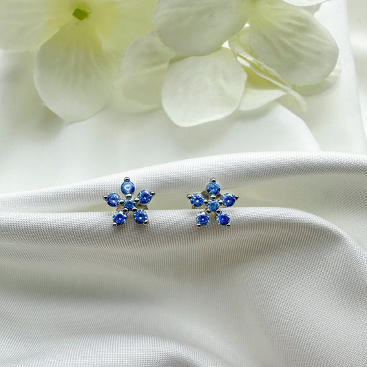 Orecchini fiore zirconi azzurri - Silver