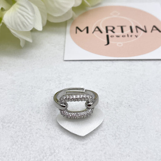 Anello centrale ovale strass - Silver