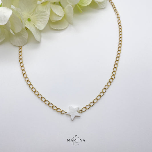 Collana catena ovali e stella in madreperla - Gold
