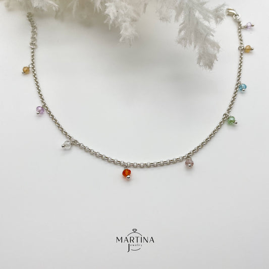 Cavigliera cristalli colorati - Silver