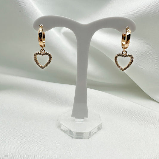 Orecchini cerchietti pendenti filigrana cuore zirconata - Gold