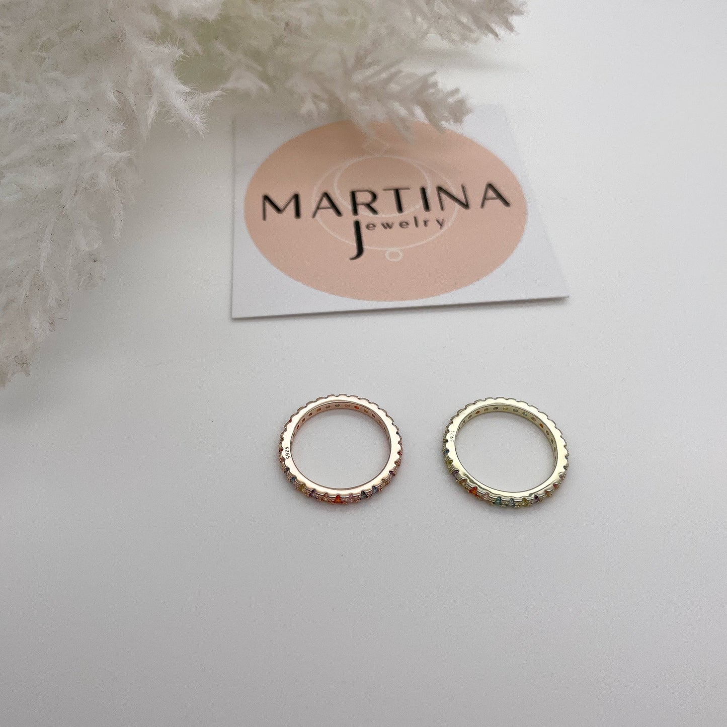 Anello fedina media zirconi multicolor - Rosè