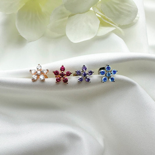 Orecchini fiore zirconi azzurri - Silver