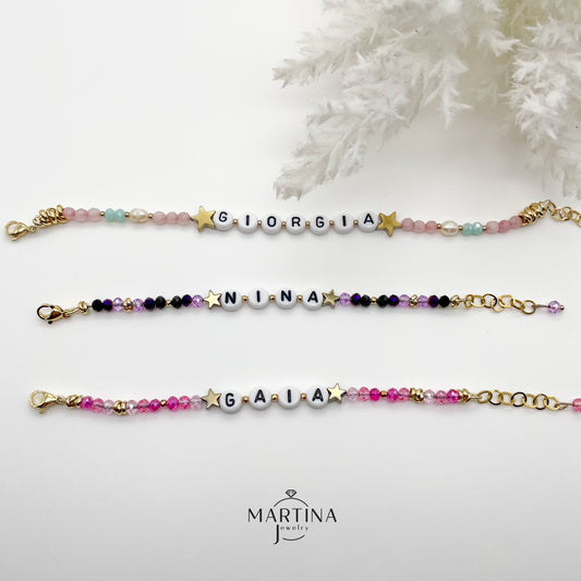 Bracciale Nome e pietre/cristalli colorati - Gold