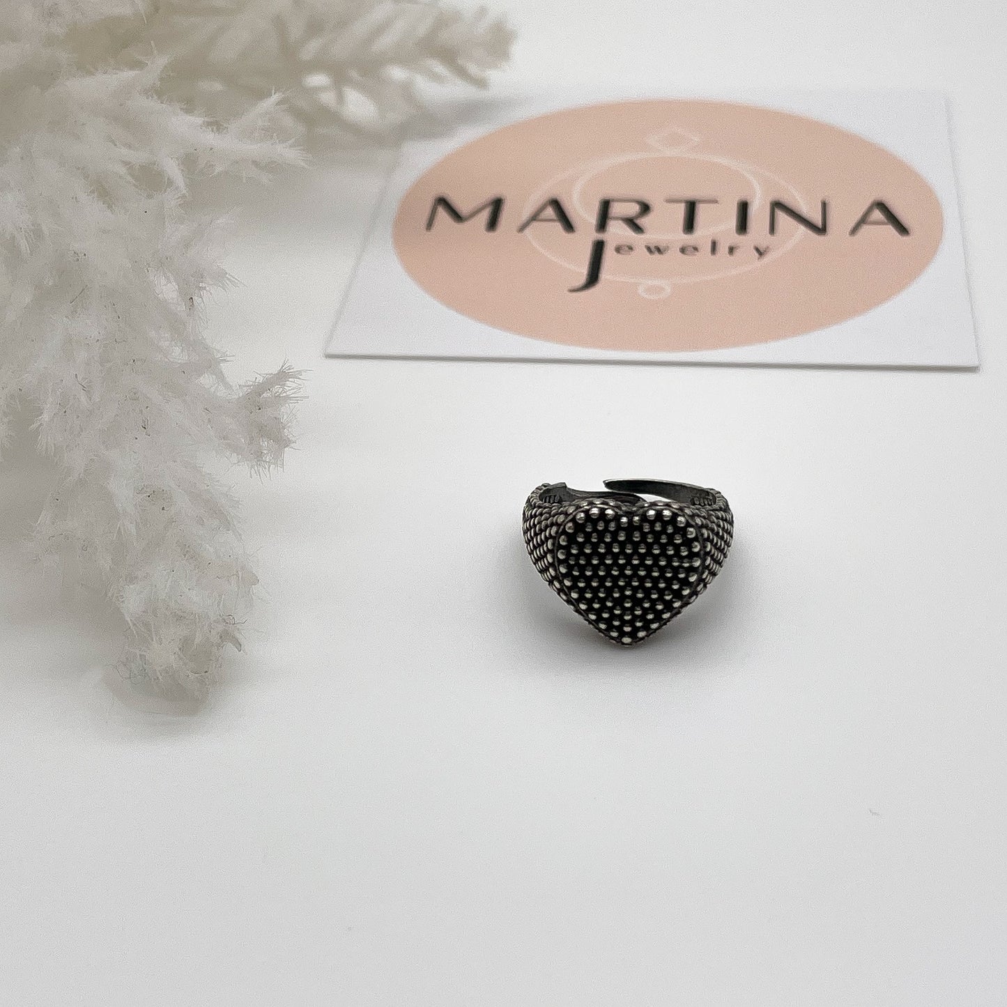 Anello chevalier cuore nero - Silver