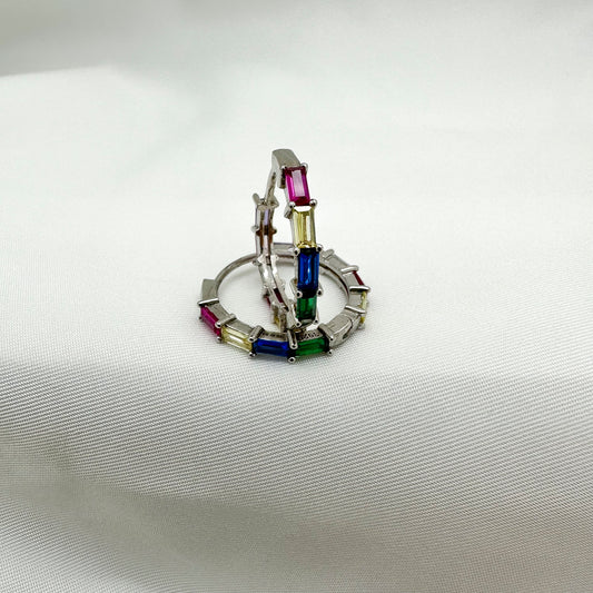 Orecchini cerchi zirconi multicolor piccoli - Siver