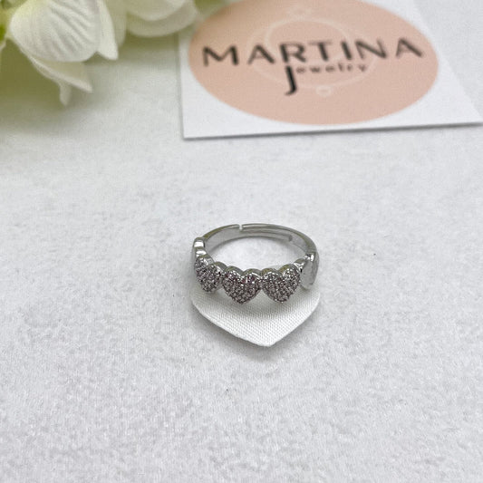 Anello cuori strass - Silver
