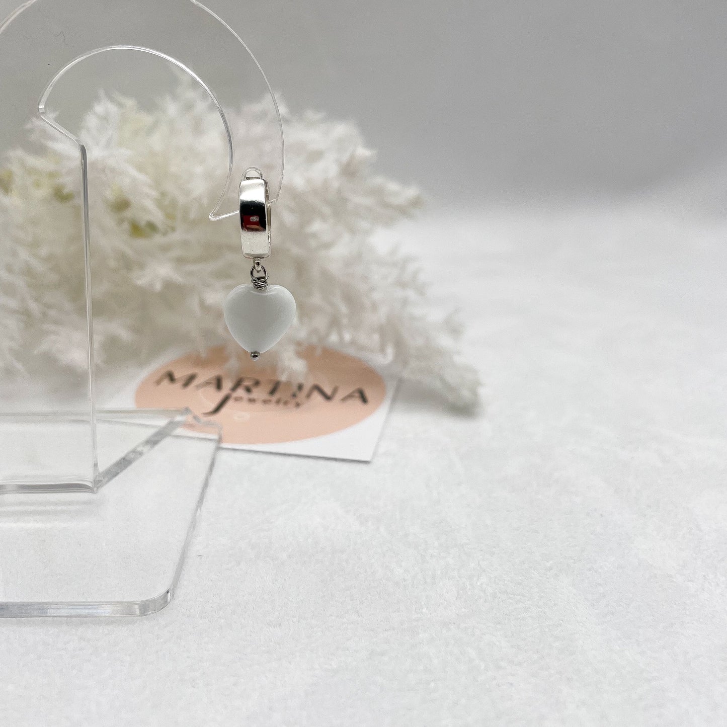 Orecchini Cerchi cuori in Agata Bianca - Silver