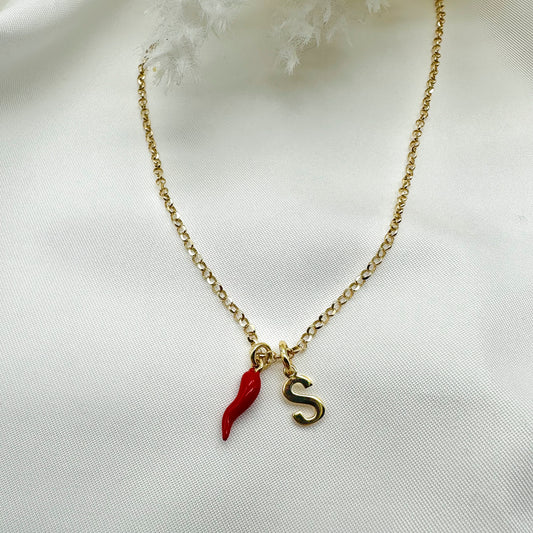 Collana iniziale e cornetto - Gold