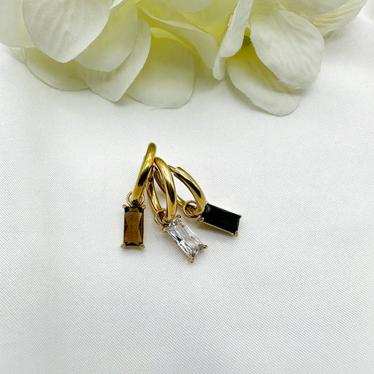Orecchini cerchietti pendenti cristallo rettangolare Ambra scuro - Gold