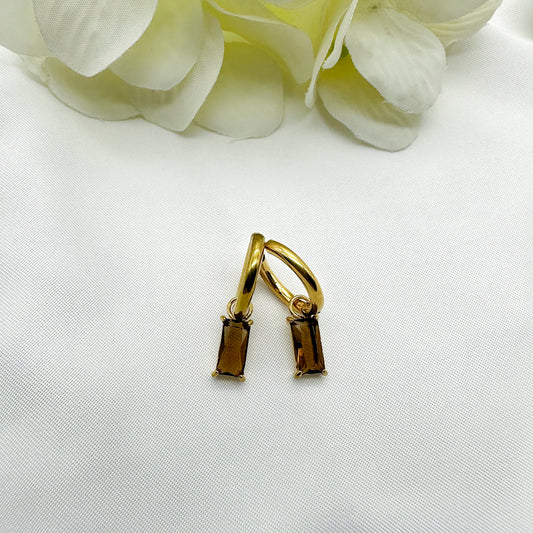 Orecchini cerchietti pendenti cristallo rettangolare Ambra scuro - Gold