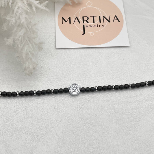 Bracciale sfere opache in pietra e centrale marinaro - Silver