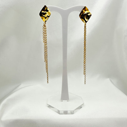 Orecchini rombo battuto e catenelle - Gold