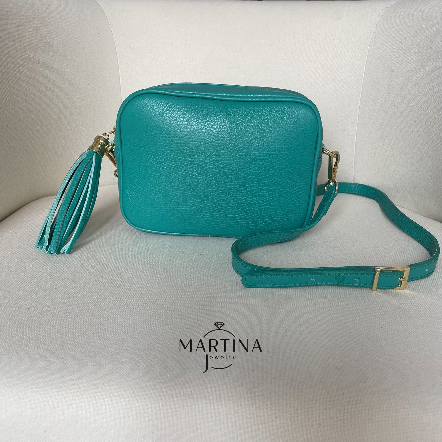 Borsa tracolla full color in vera pelle - Verde Oltremare